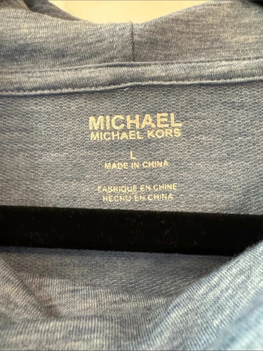 Michael Kors Heather Blue Cowl Neck Pullover Sweater Rhinestone Logo Size L